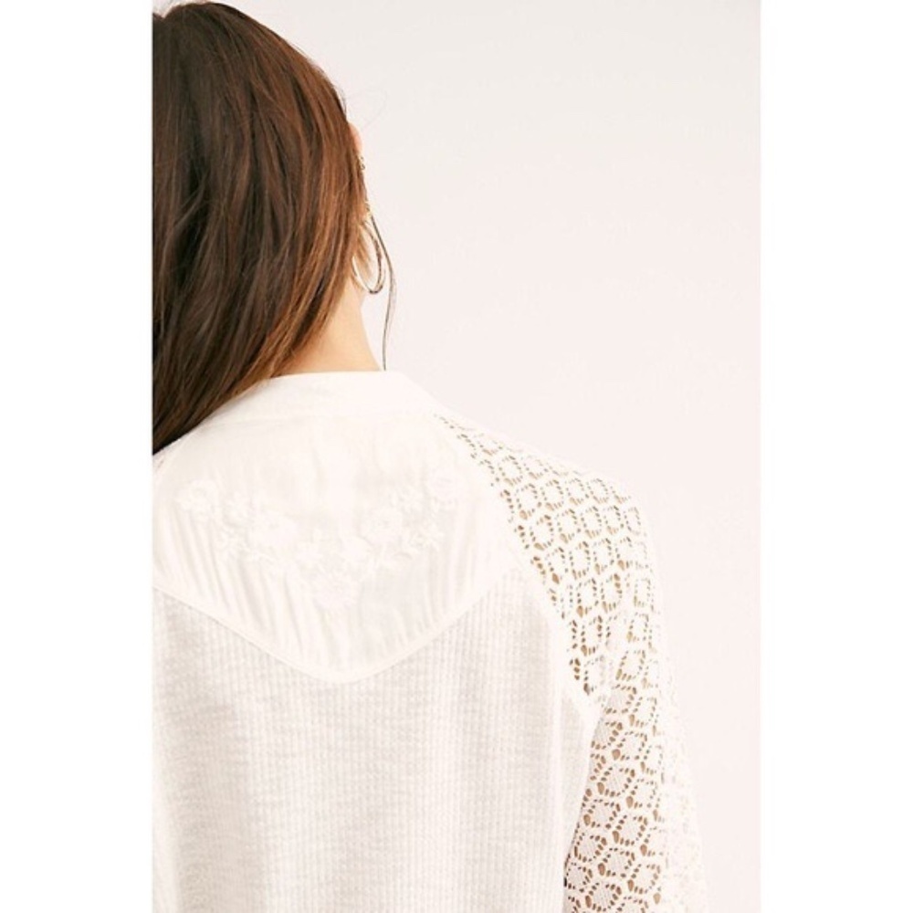 Free People White Lace Sleeve Top - Picture 8 of 15